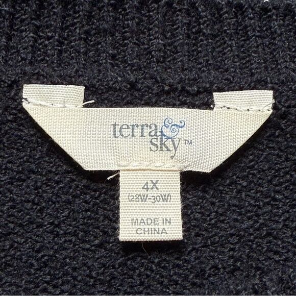 Terra & Sky Peace & Love Beaded Sweater Black Super Soft Cozy 4X (28W-30W) NWT - Picture 8 of 12